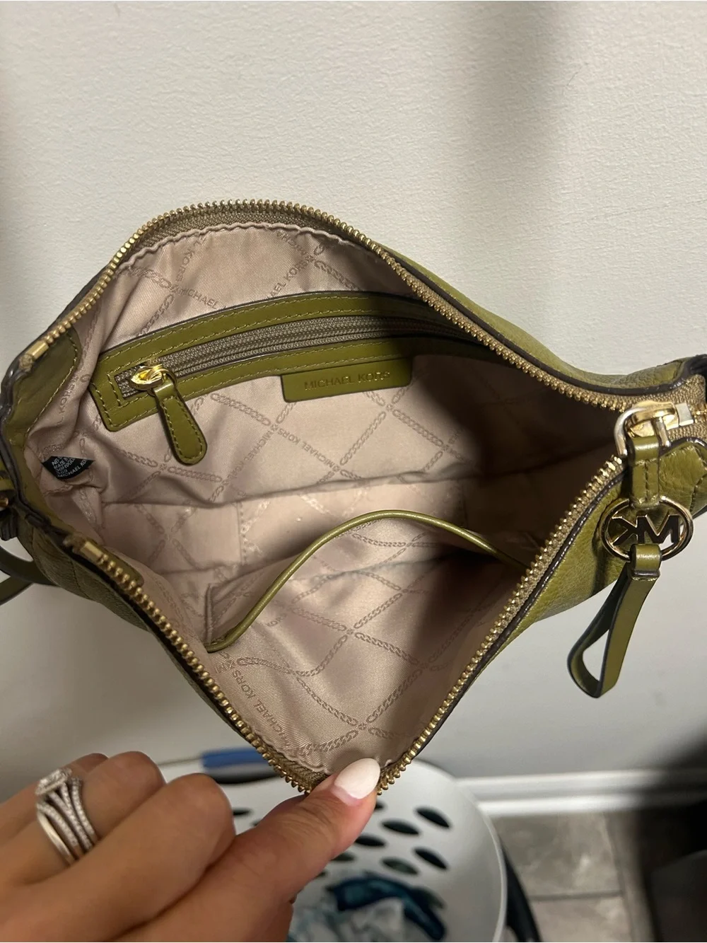 Michael Kors Olive Green Leather Crossbody Bag